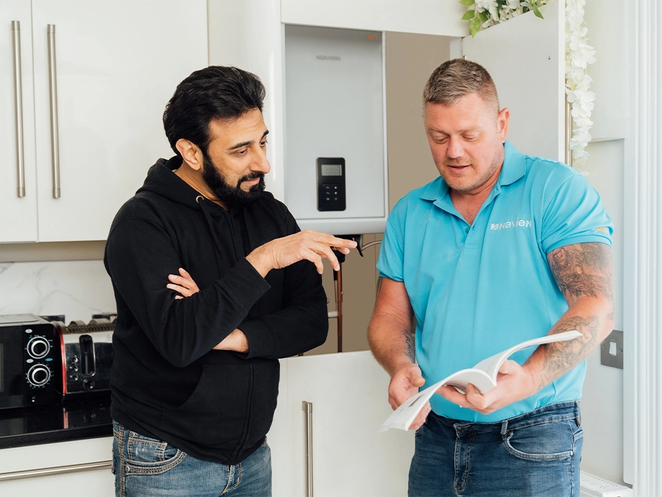 Installer giving advice to customer